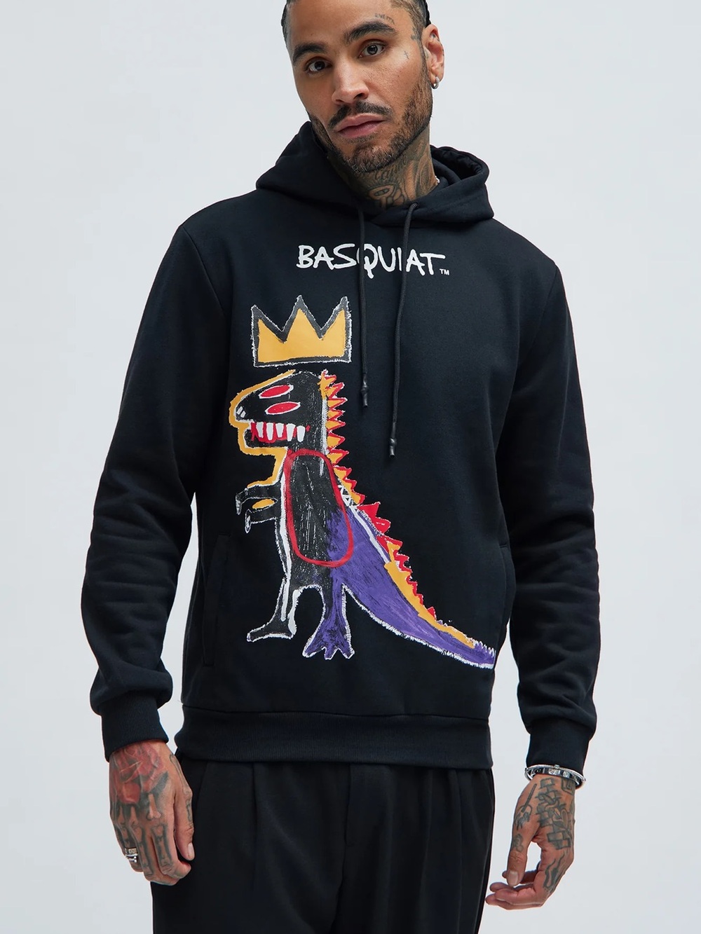 Black Graphic Hoodie - Crown Dino Print